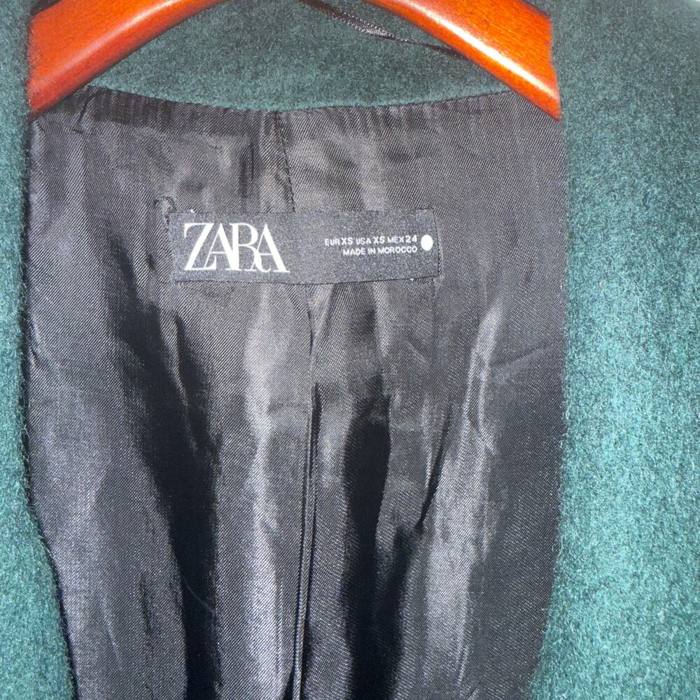 ZARA Manteco Wool Blend Coat Oversized Dark Green Minimalist Cozy Jacket XS - Picture 4 of 7